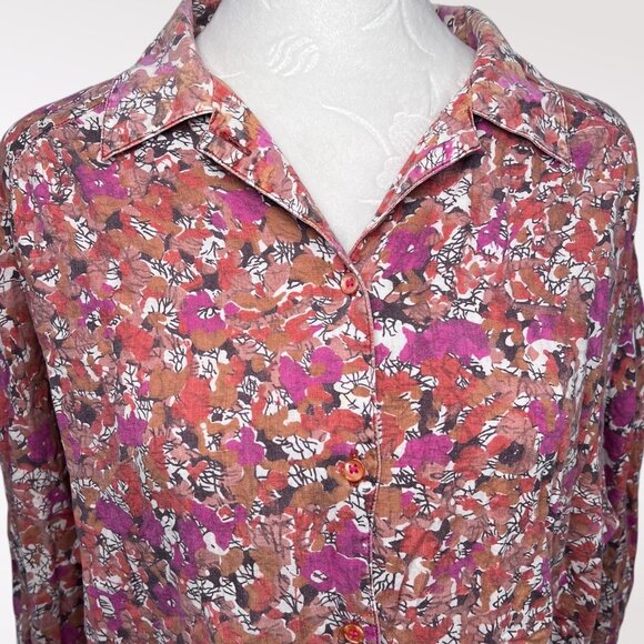 Vintage ABVIEN 3/4 Sleeve Button Down Shirt Soft Floral Cotton Size Medium - Picture 2 of 9